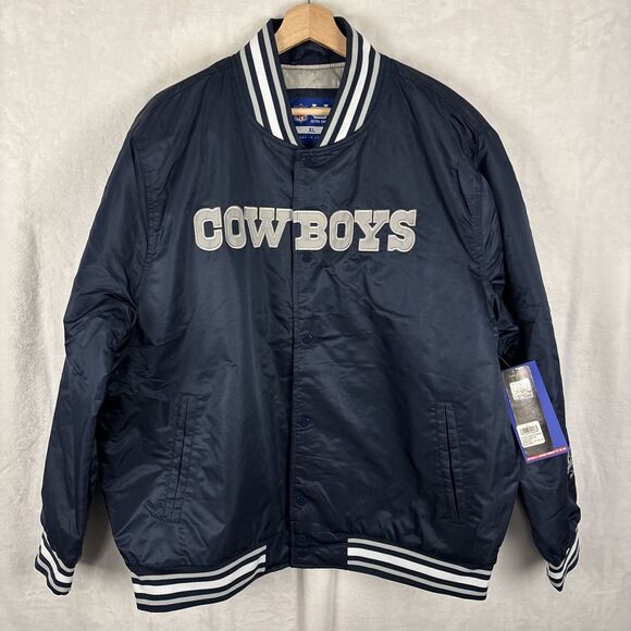Dallas Cowboys Satin Bomber Jacket Blue Mens Size XL NFL Team Apparel NWT - Picture 1 of 7